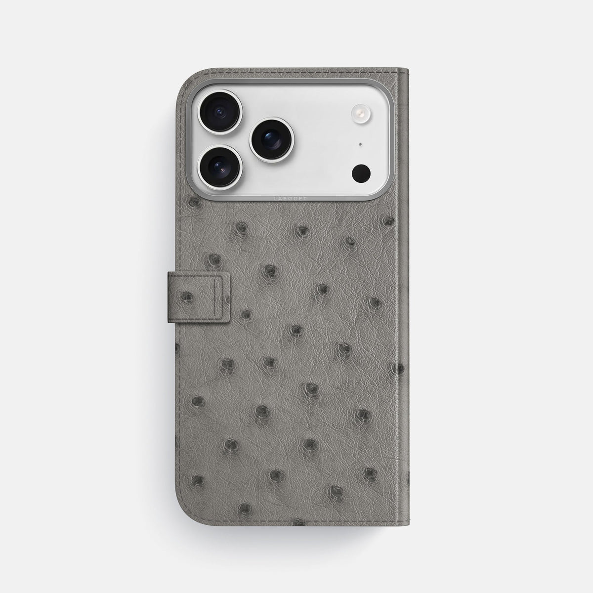 Folio Case with Clasp For iPhone 18 Pro Max In Ostrich -3 | Grey-Steel