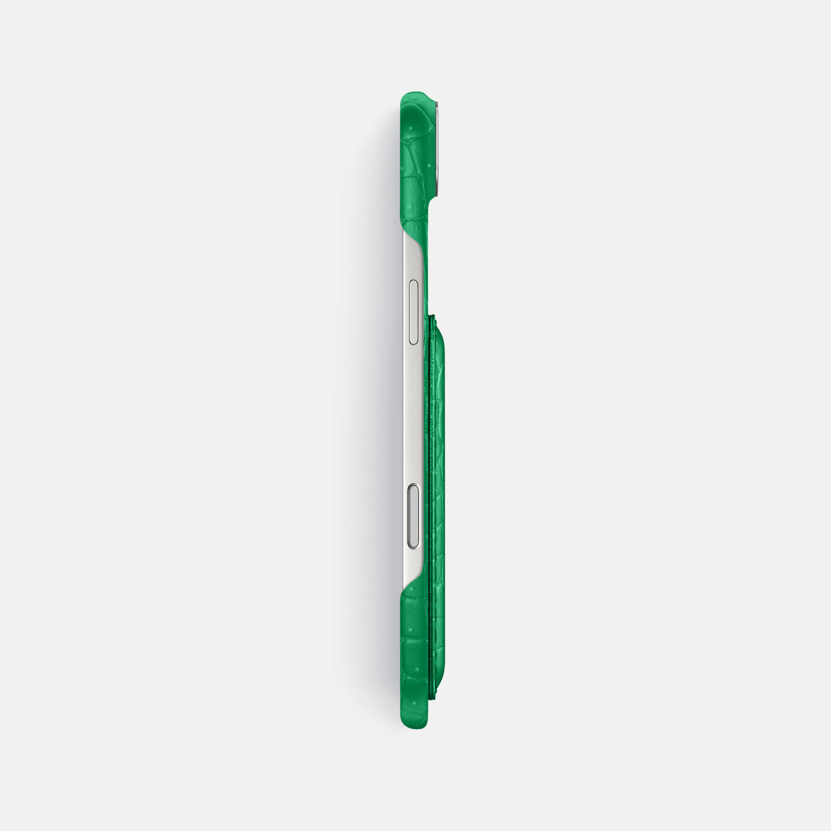 Double Card Case For iPhone 17 Air In Porosus Crocodile -3 | Cactus-Green-Steel