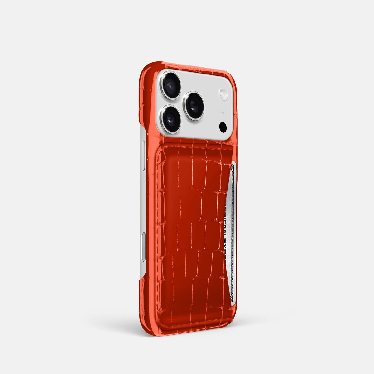 Slim Card Case For iPhone 18 Pro In Shiny Alligator -2 | Orange