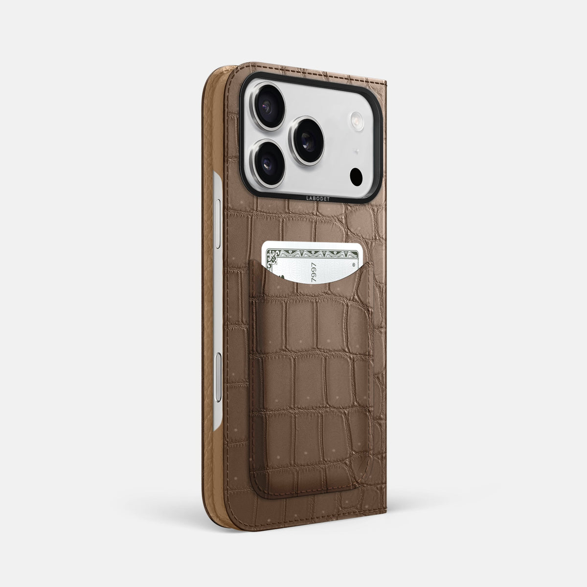 Folio Case with Card For iPhone 18 Pro Max In Porosus Crocodile -1 | Fur-Brown-Black