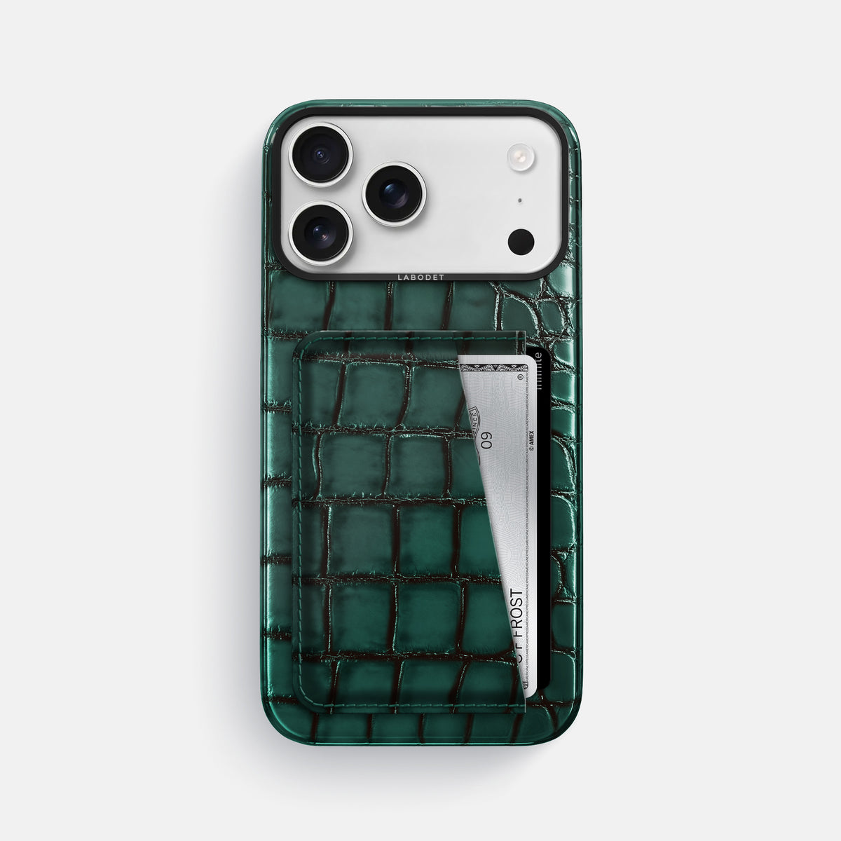 Double Card Case For iPhone 17 Pro Max In Patina Alligator -1 | Green-Black
