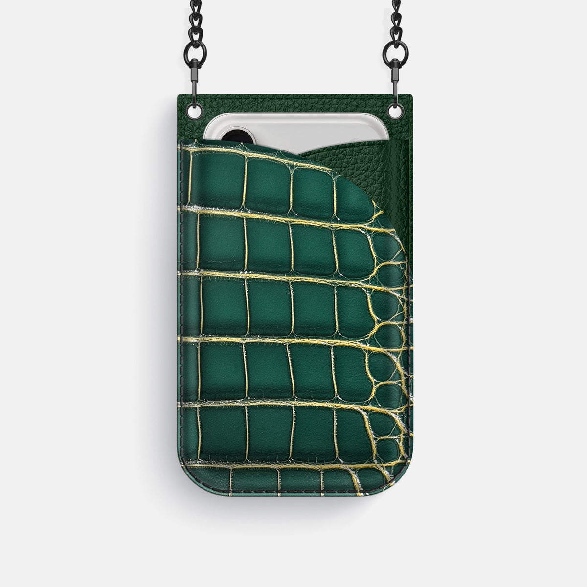 Crossbody Bag For iPhone 18 Pro In Patina Alligator -1 | Cambridge-Black