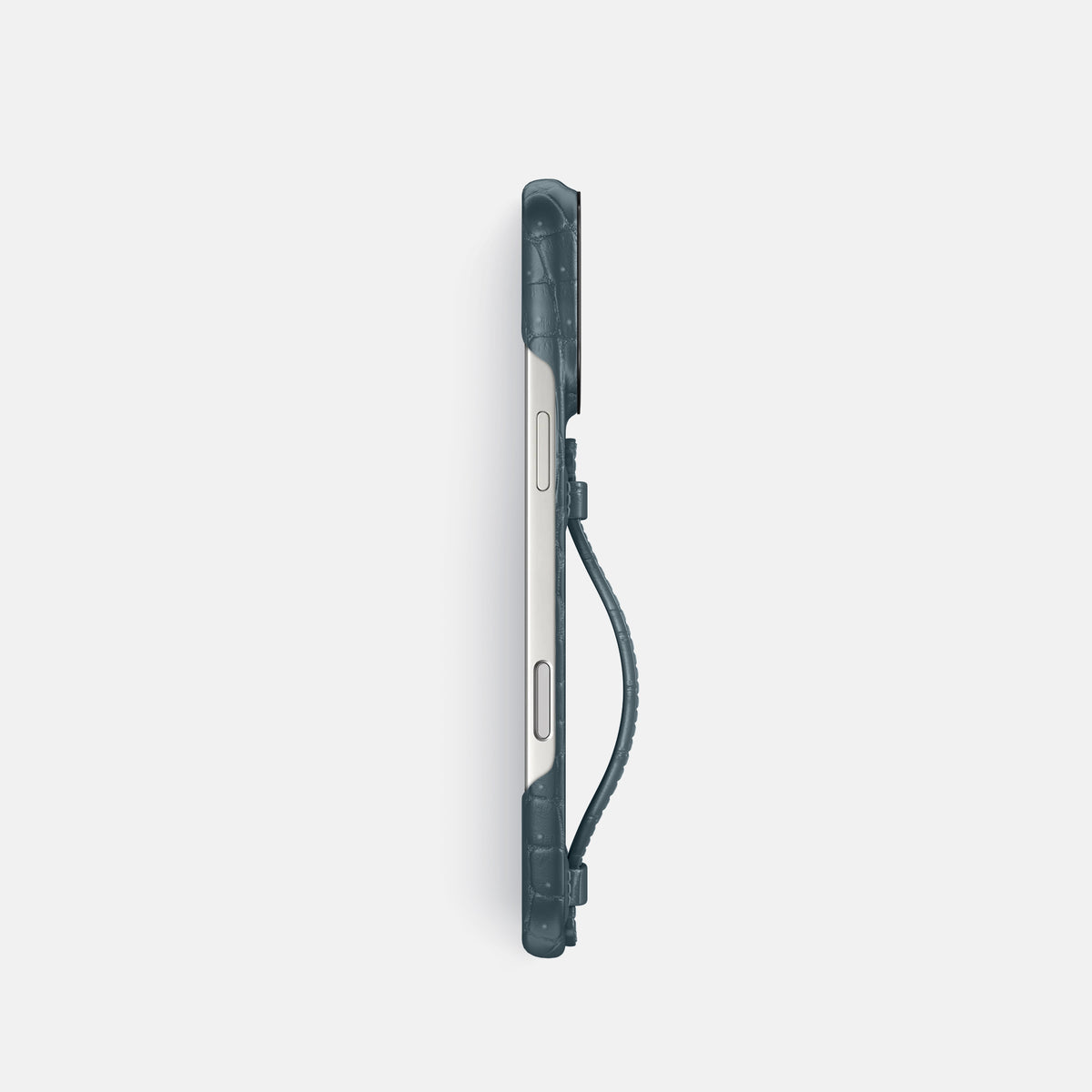 Center Handle For iPhone 17 Pro In Porosus Crocodile -2 | Denim-Black