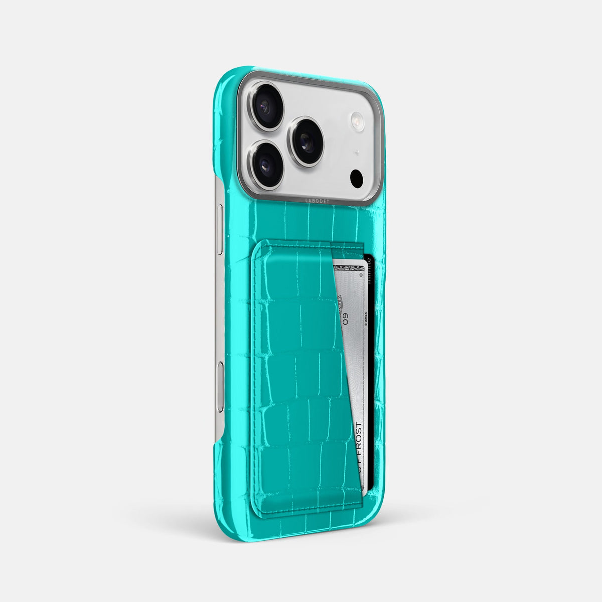 Double Card Case For iPhone 18 Pro Max In Shiny Alligator -2 | Mint-Steel