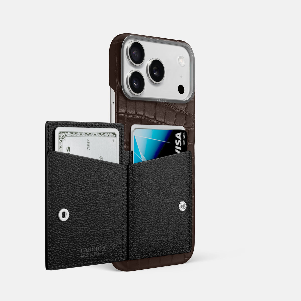 Bi-Fold Case For iPhone 18 Pro Max In Alligator -2 | Dark-Brown-Steel