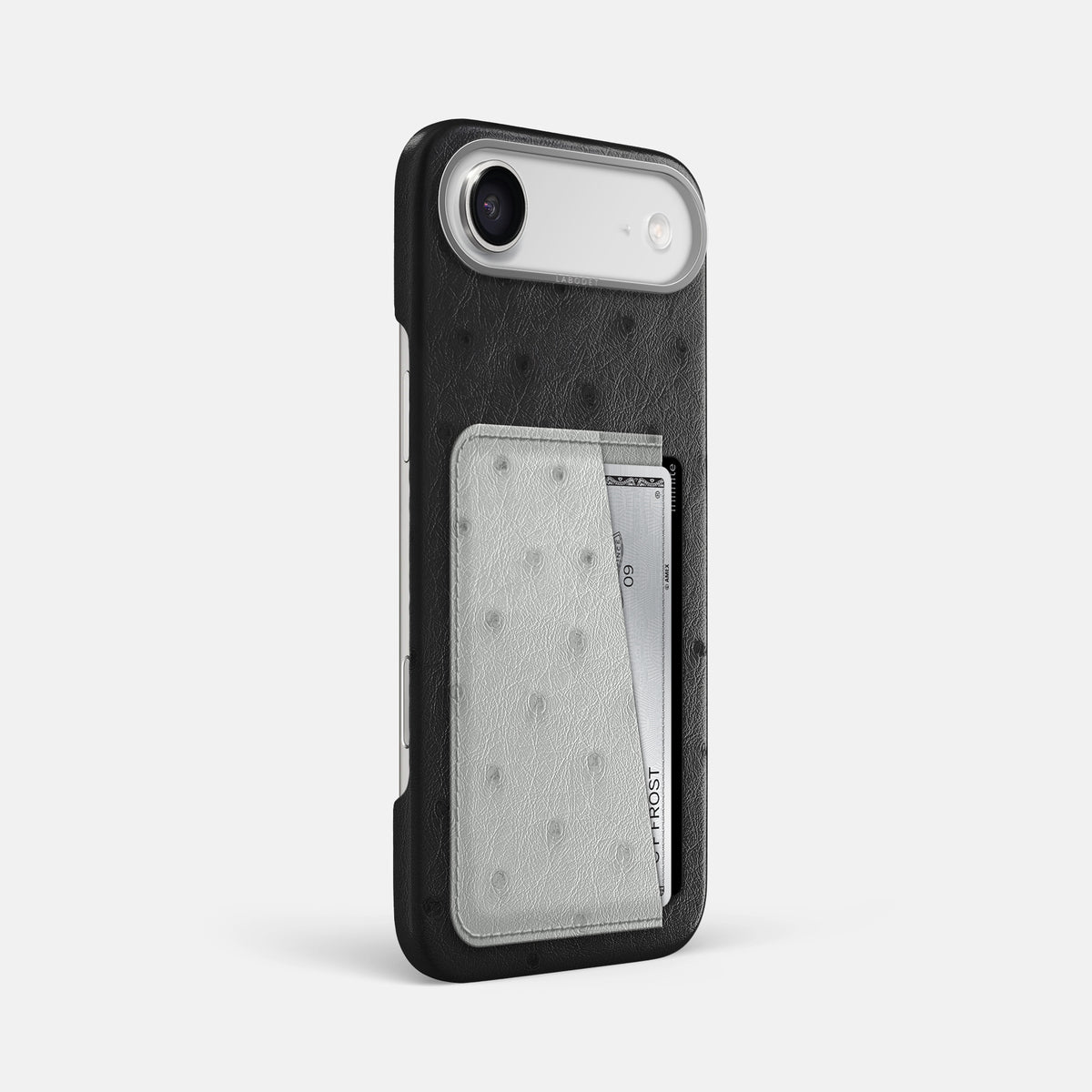 Double Card Case Coloré For iPhone 17 Air In Ostrich -2 | Black-Steel