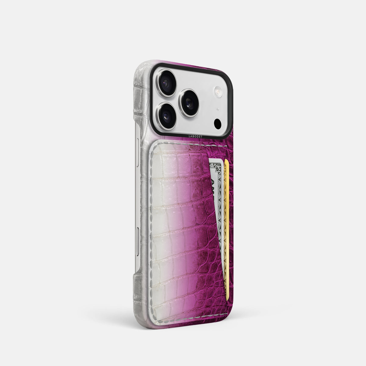 Double Card Case For iPhone 17 Pro In Himalayan Crocodile -2 | Fuchsia-Black