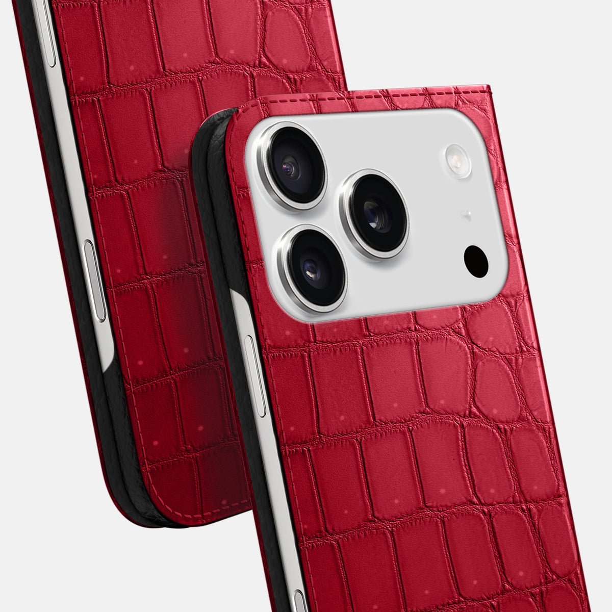 Folio Slim Case For iPhone 18 Pro Max In Porosus Crocodile -5 | Burgundy