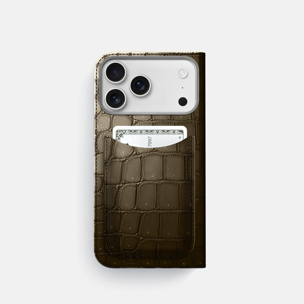 Folio Case with Card For iPhone 18 Pro In Porosus Crocodile -3 | Bronze-Steel