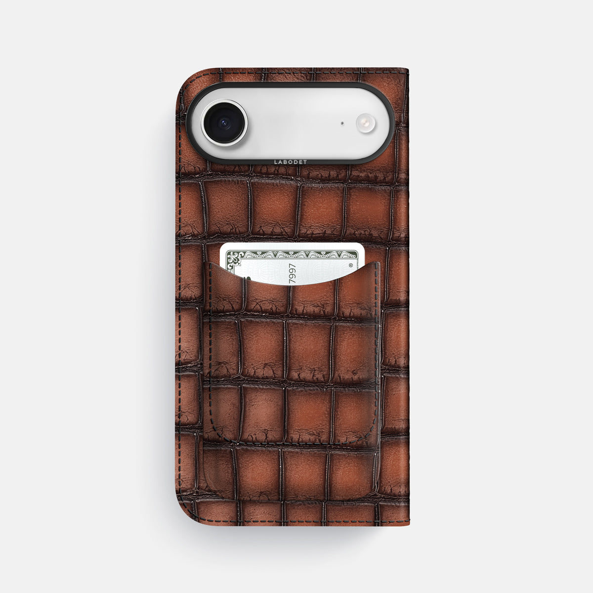 Folio Case with Card For iPhone 17 Air In Patina Alligator -3 | Baobab-Black
