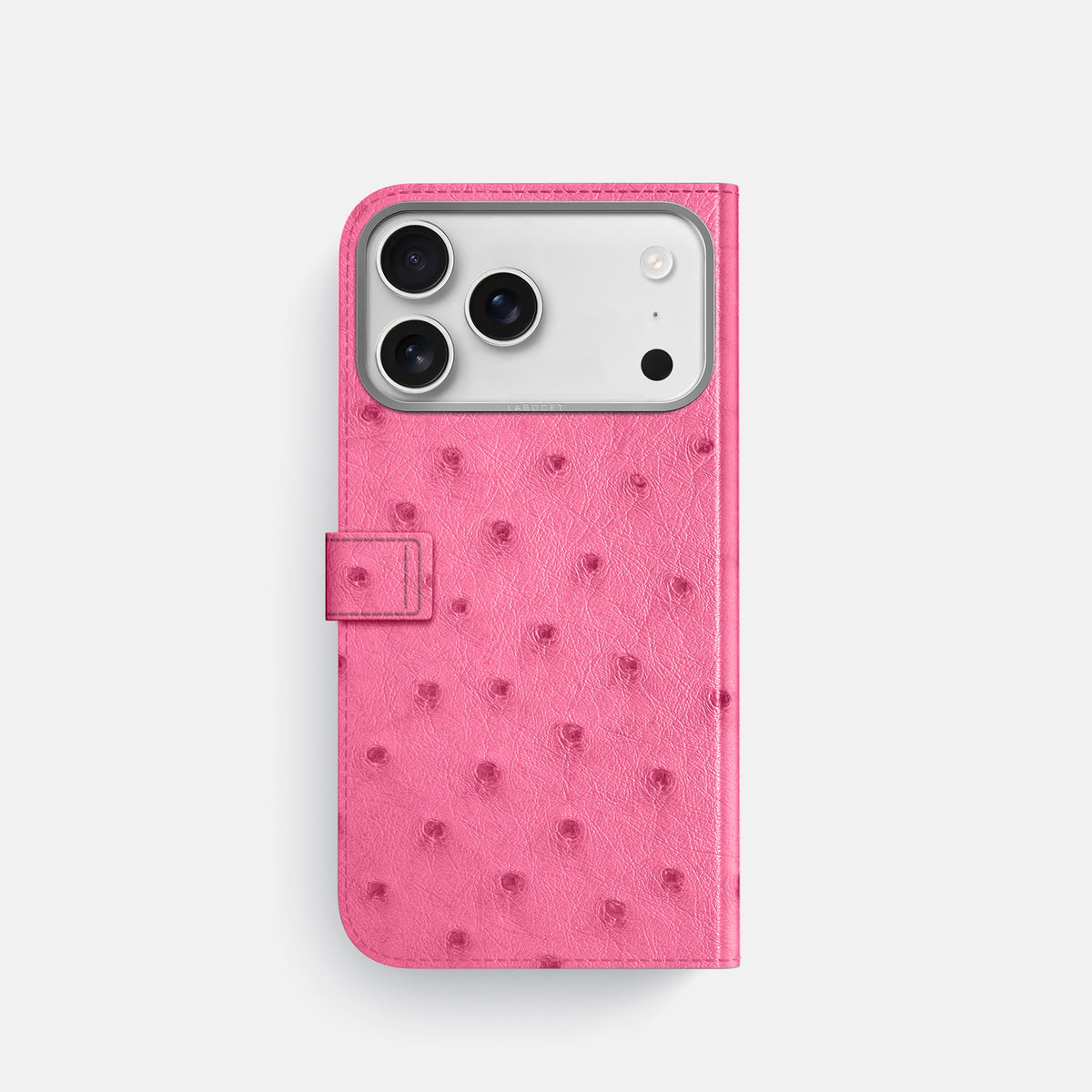 Folio Case with Clasp For iPhone 17 Pro In Ostrich -3 | Pink-Steel