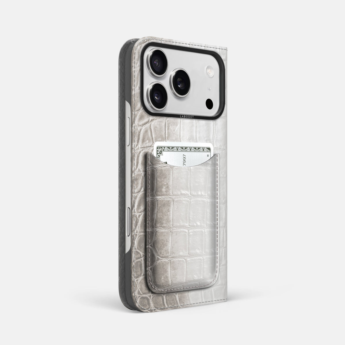 Folio Case with Card For iPhone 18 Pro Max In Himalayan Crocodile -1 | Grey-Black