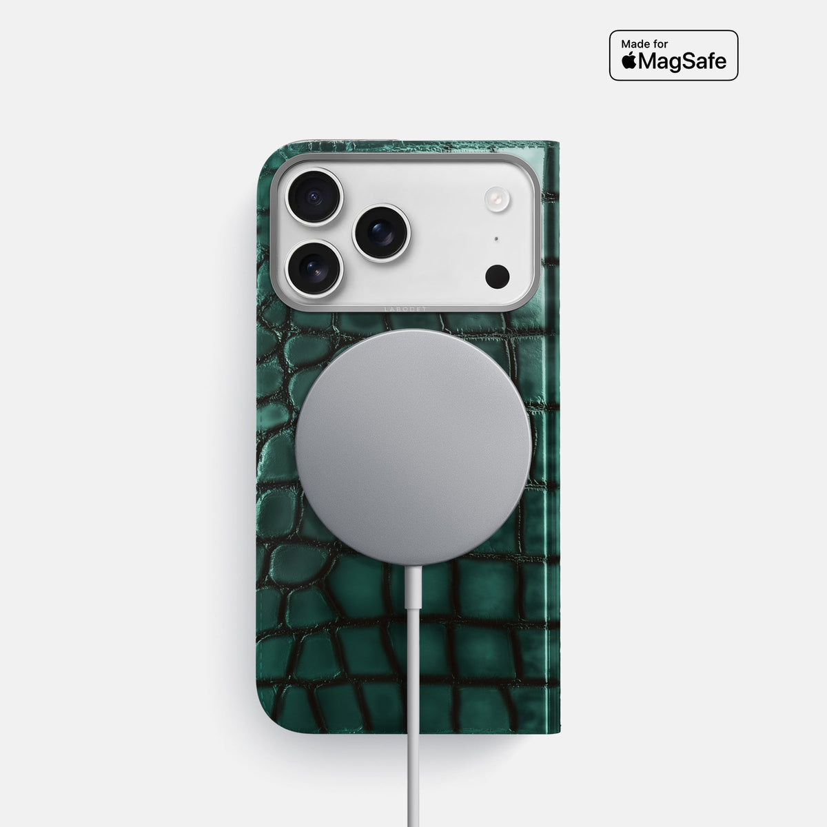Folio Case For iPhone 18 Pro In Patina Alligator -3 | Green-Steel