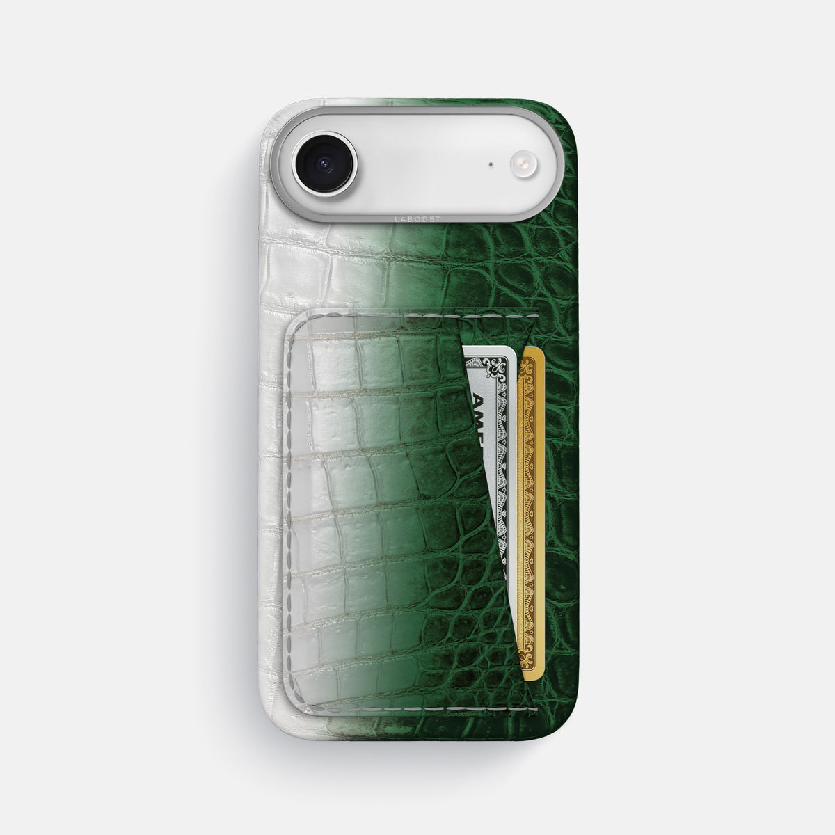 Double Card Case For iPhone 17 Air In Himalayan Crocodile -1 | Green-Steel