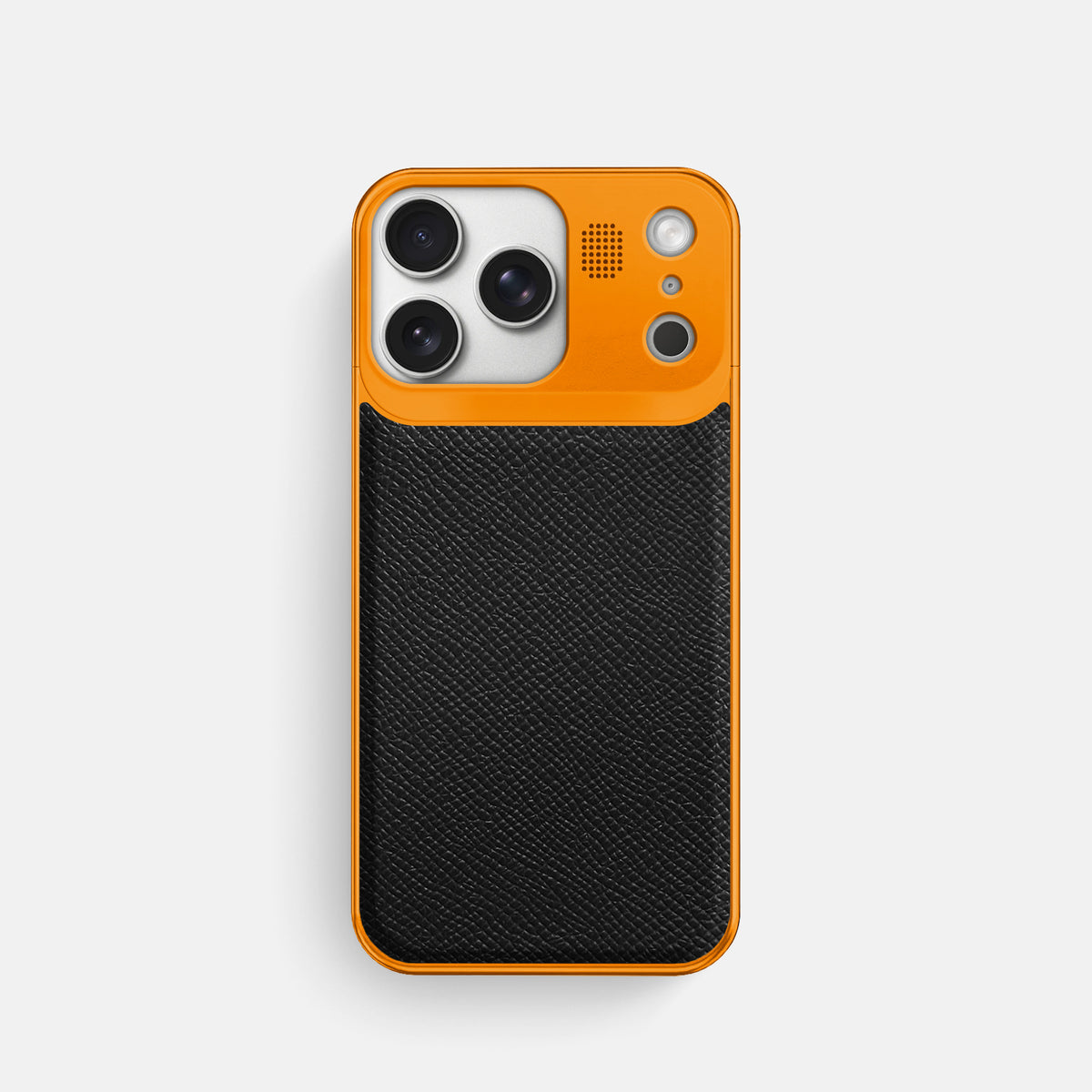 Metal Case For iPhone 17 Pro In Epsom-Style Calf -1 | Black-Orange