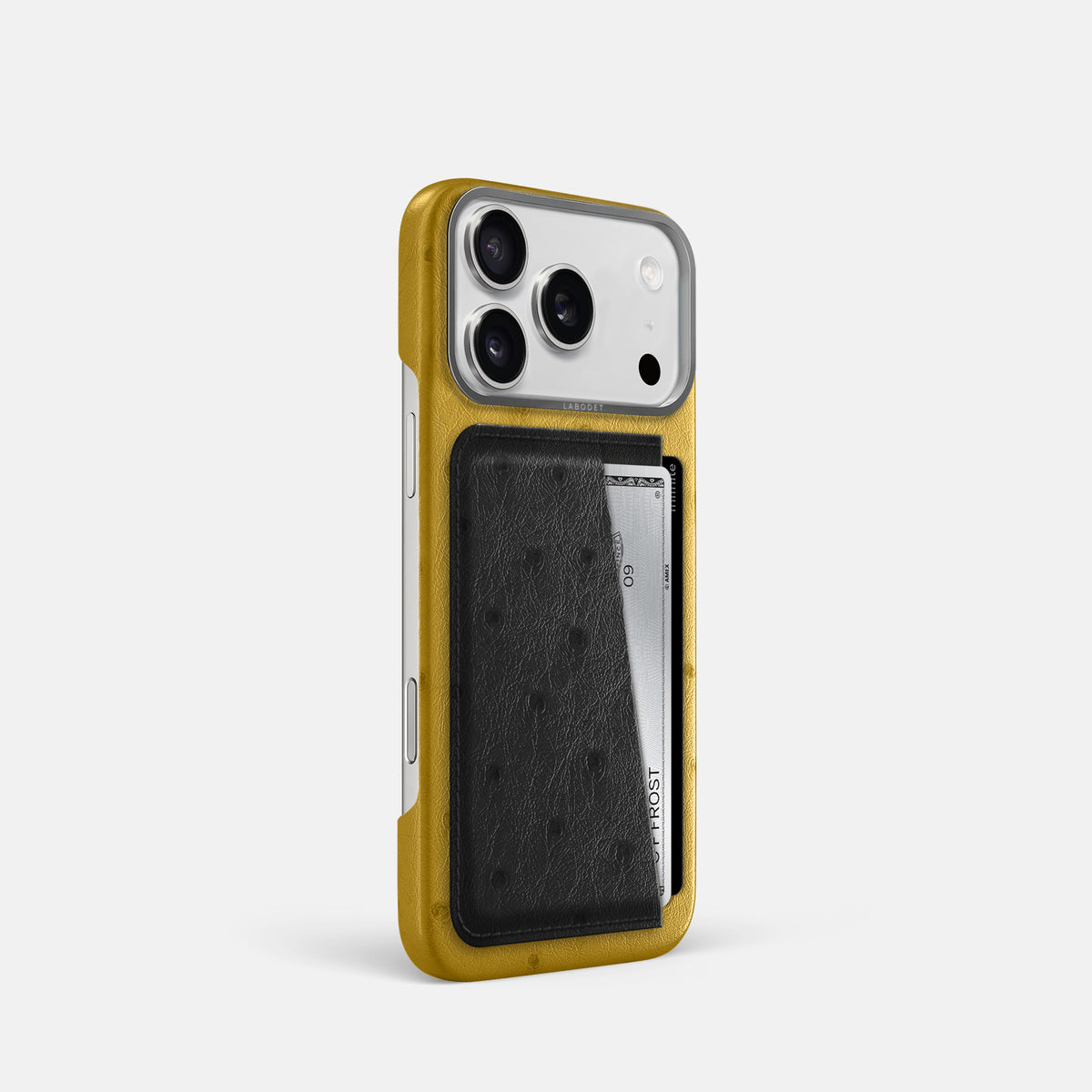 Double Card Case Coloré For iPhone 17 Pro In Ostrich -2 | Gold-Steel