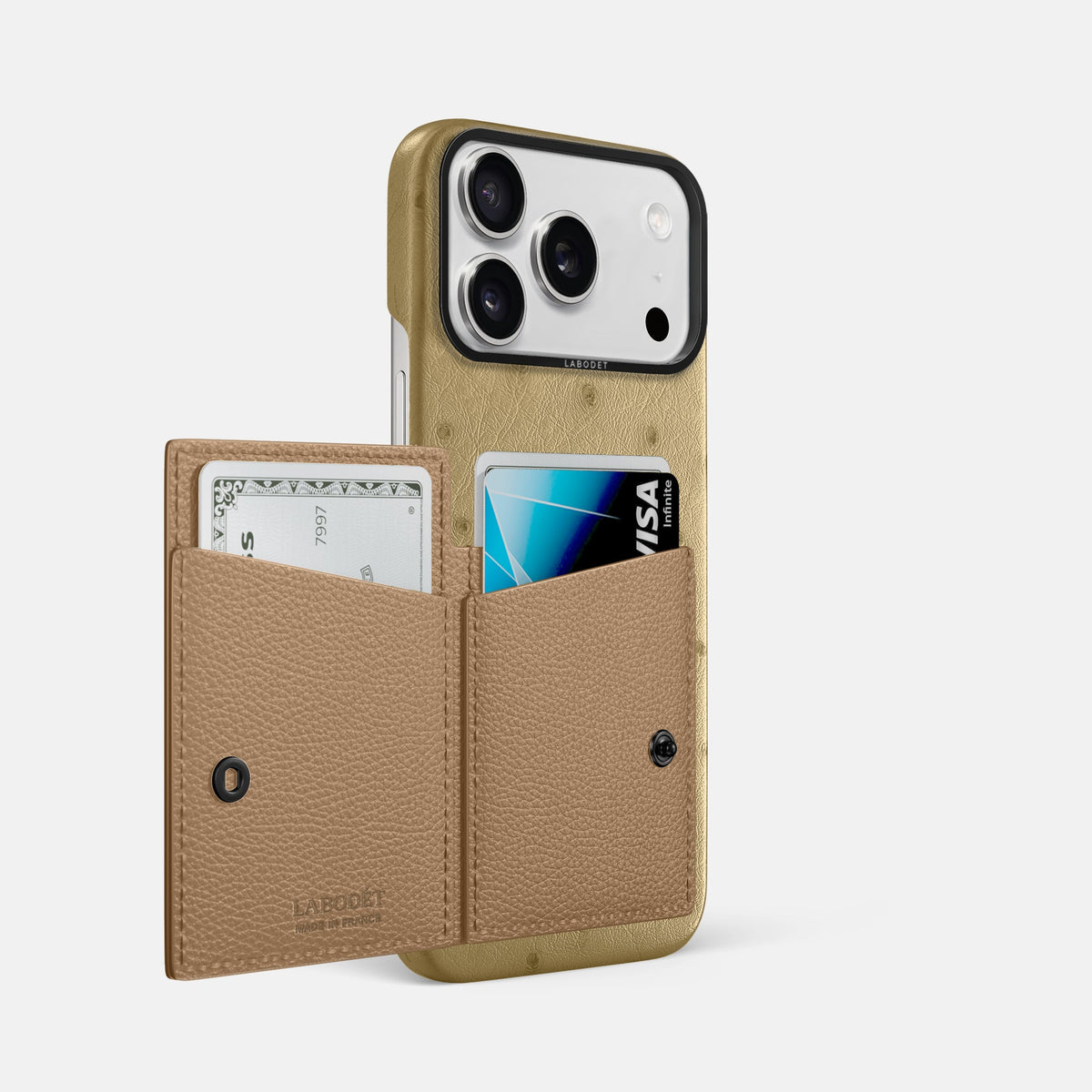 Bi-Fold Case For iPhone 18 Pro Max In Ostrich -2 | Desert-Sand-Black