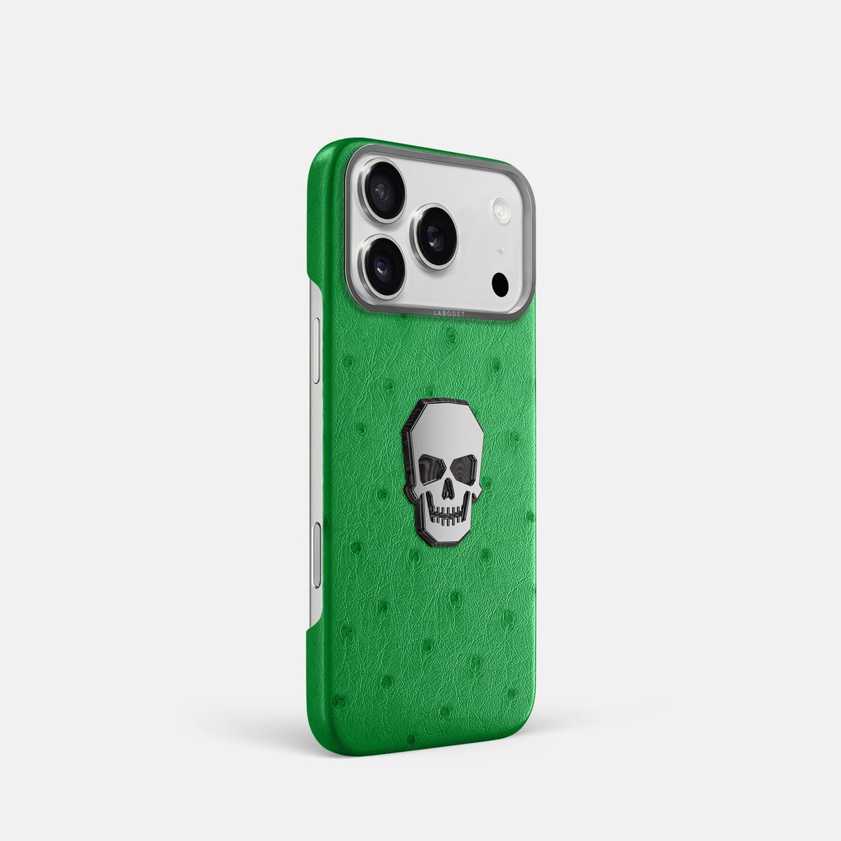 Classic Case With Titanium Skull For iPhone 18 Pro In Ostrich -2 | Kentucky-Green-Steel