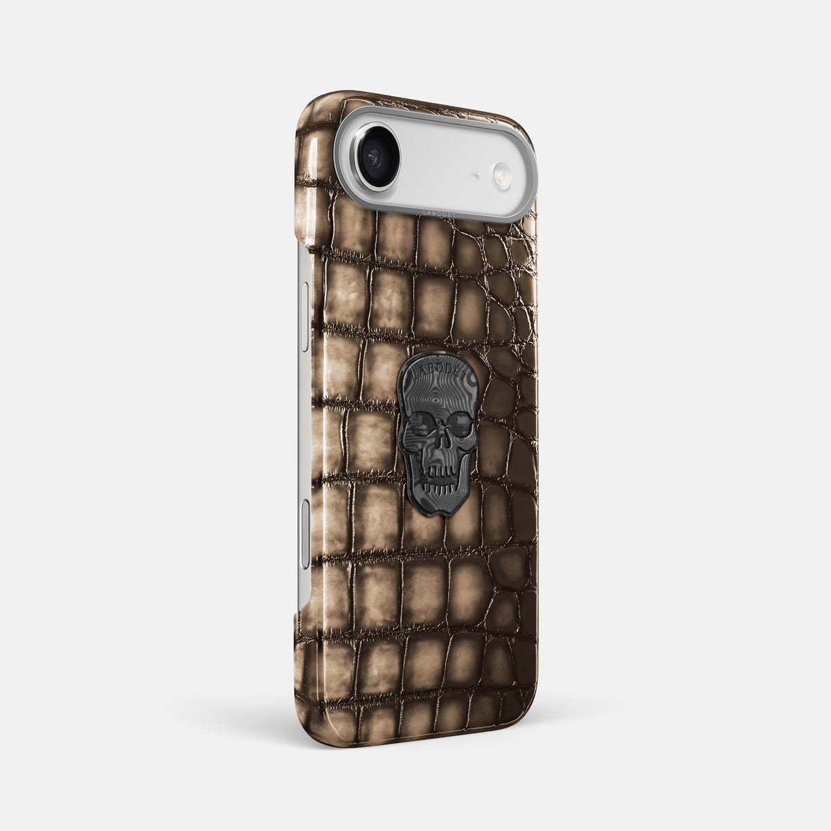 Classic Case With Carbon Skull For iPhone 17 Air In Patina Alligator -2 | Etoupe-Steel