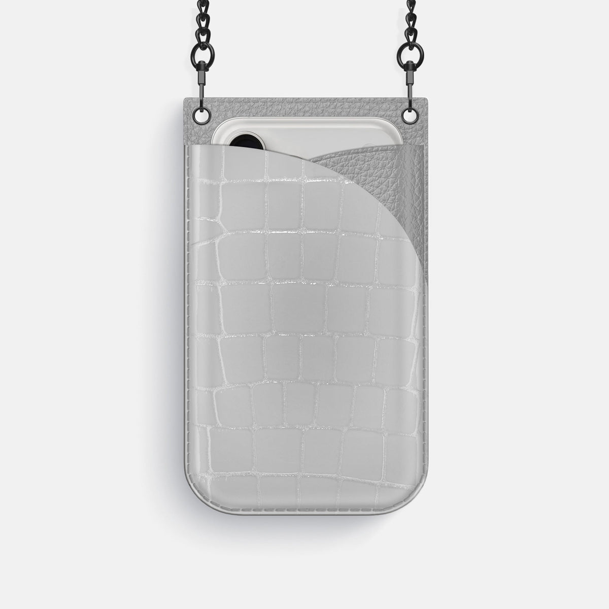 Crossbody Bag For iPhone 18 Pro In Shiny Alligator -1 | White-Black