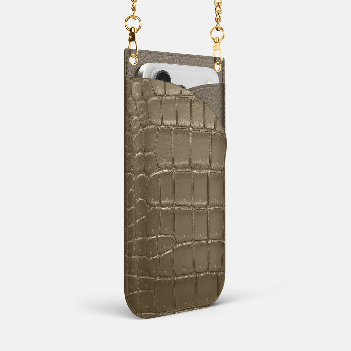 Crossbody Bag For iPhone 18 Pro Max In Porosus Crocodile -2 | Kaki-Green-Gold