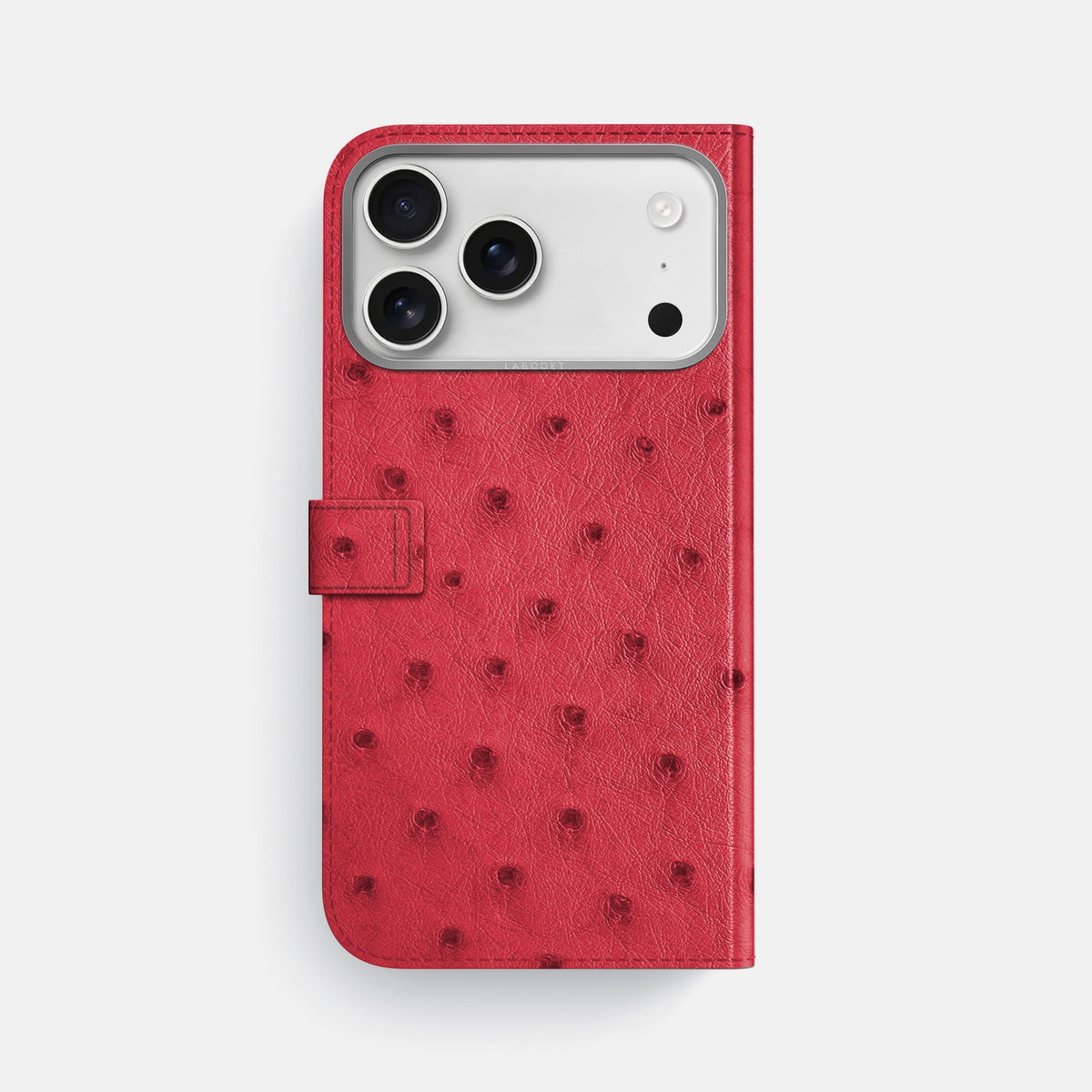 Folio Case with Clasp For iPhone 18 Pro Max In Ostrich -3 | Red-Steel
