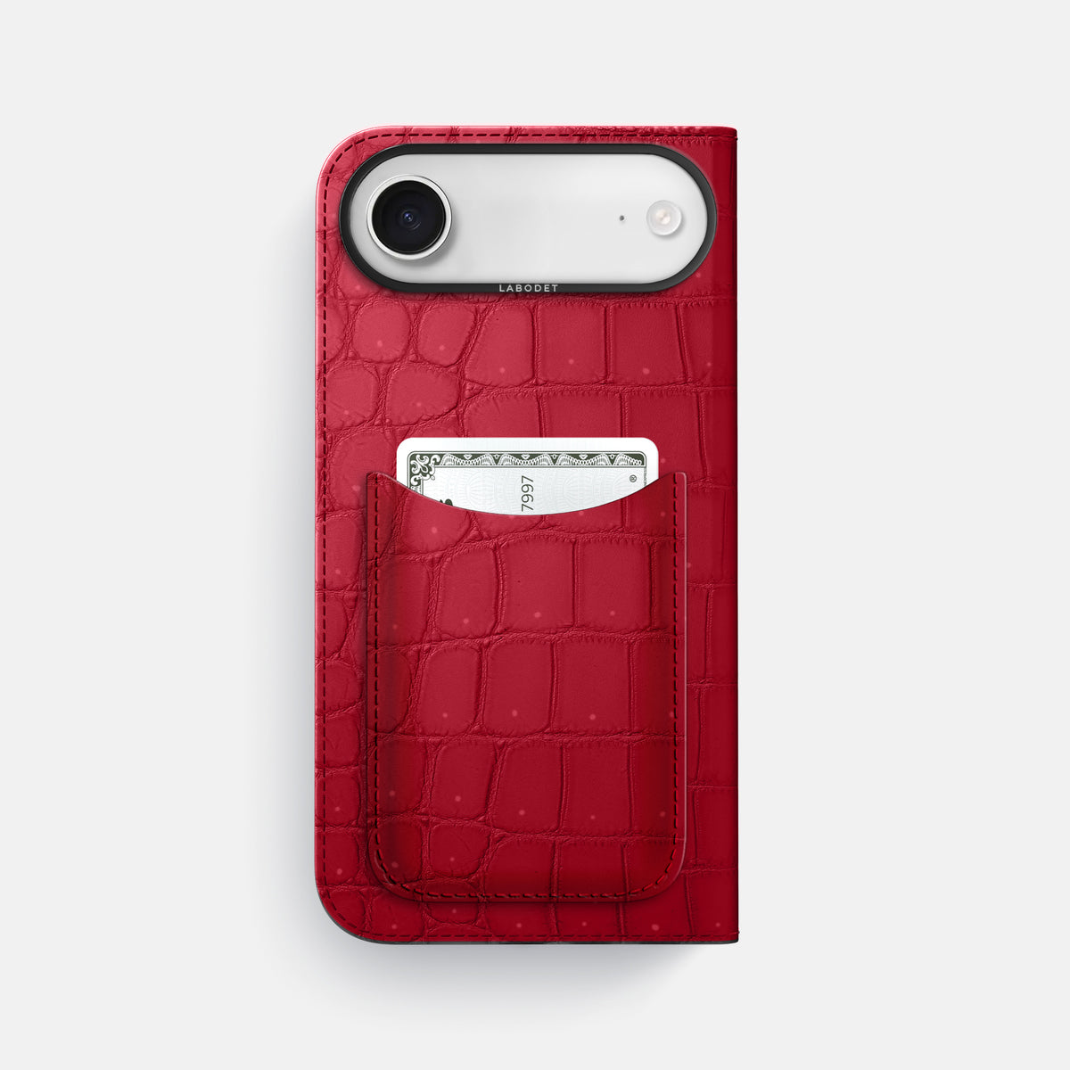 Folio Case with Card For iPhone 17 Air In Porosus Crocodile -3 | Burgundy-Black