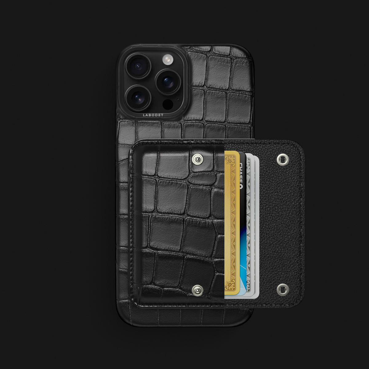 Envelope Case Edition-Black For iPhone 16 Pro Max In Alligator with Black Metal -2 | Edition-Black-Black
