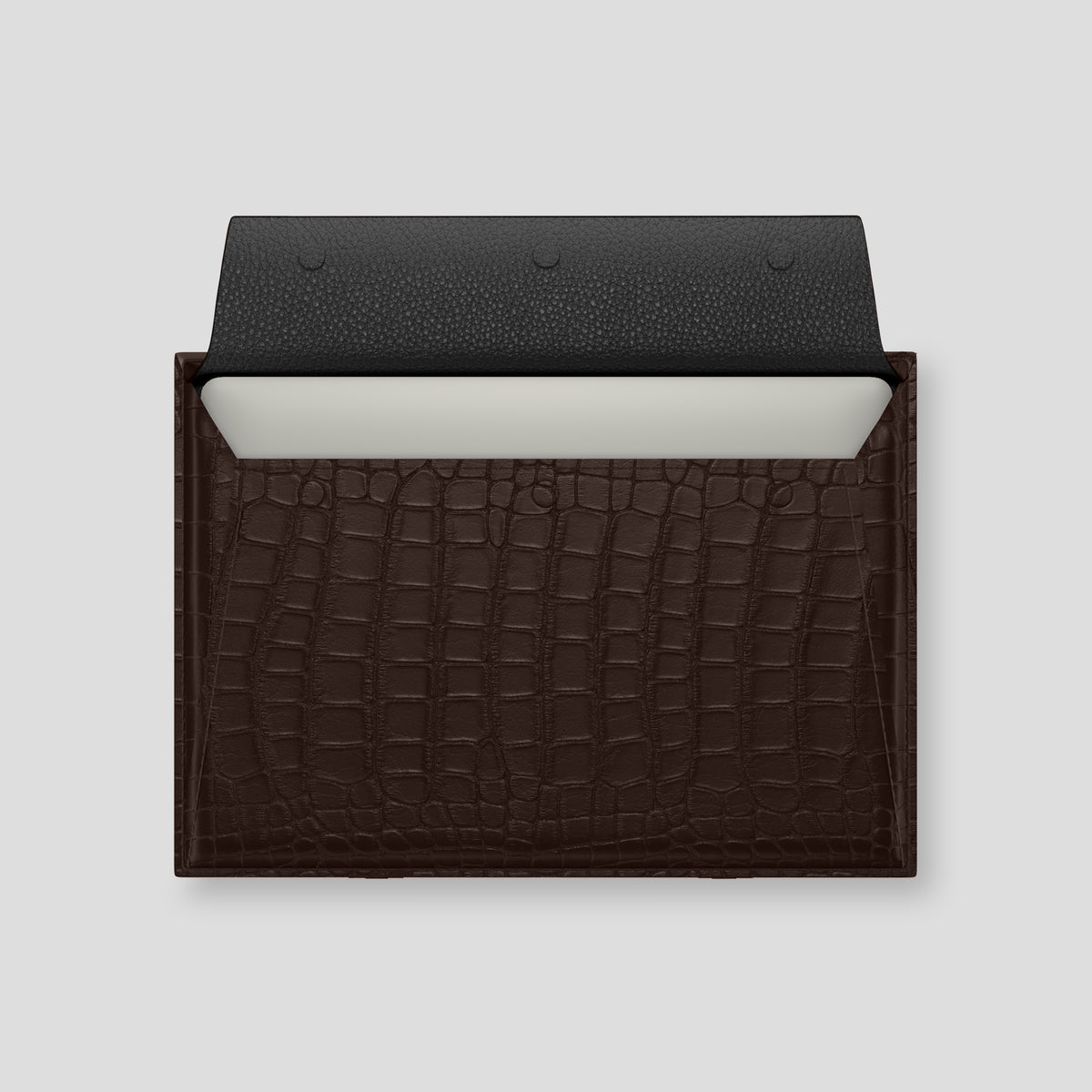 Dark-Brown Envelope Macbook 16 In Alligator with Black Metal -3 | Dark-Brown-Black