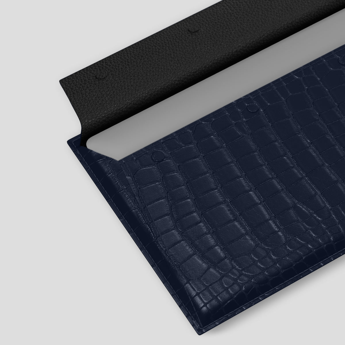 Navy Blue Envelope Macbook 16 In Alligator with Black Metal -4 | Navy-Blue-Black