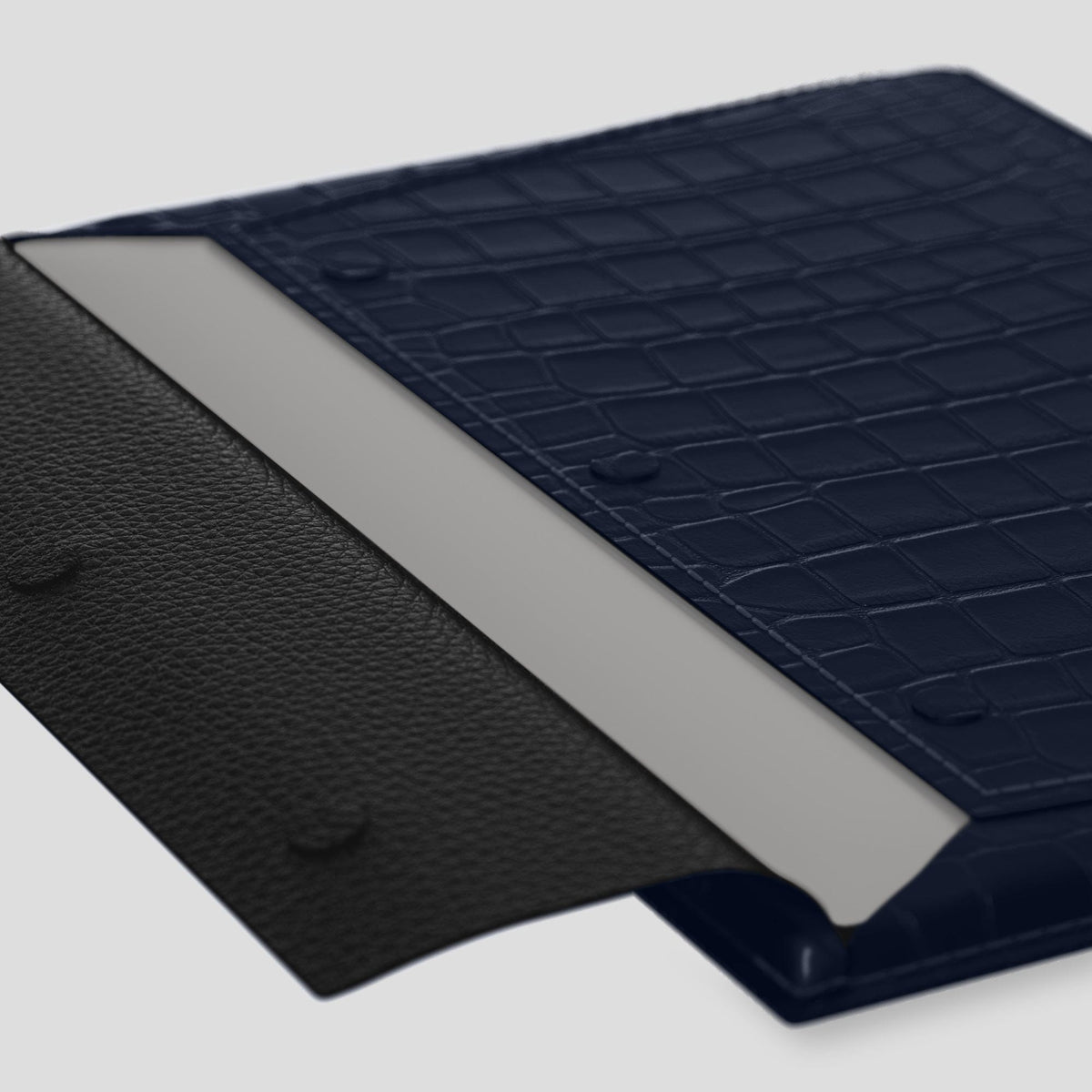 Navy Blue Envelope For MacBook Air 15-inch (2023 / 2024) Alligator with Black Metal -5 | Navy-Blue-Black