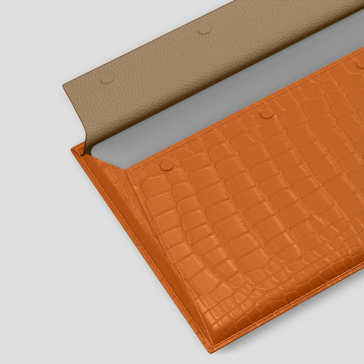 Orange Envelope For MacBook Air 15-inch (2023 / 2024) Alligator with Gold Metal -4 | Orange-Gold