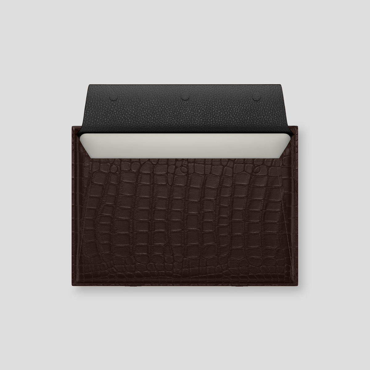 Dark-Brown Envelope For MacBook Air 13-inch (2022 / 2024) Alligator with Black Metal -3 | Dark-Brown-Black