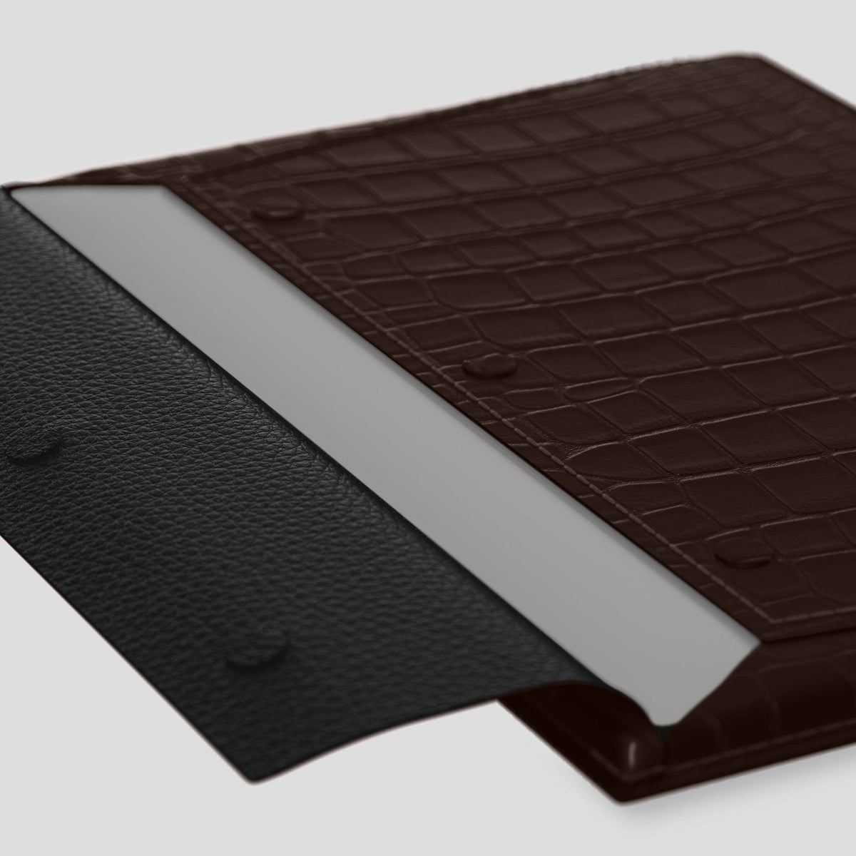 Dark-Brown Envelope For MacBook Air 13-inch (2022 / 2024) Alligator with Black Metal -5 | Dark-Brown-Black