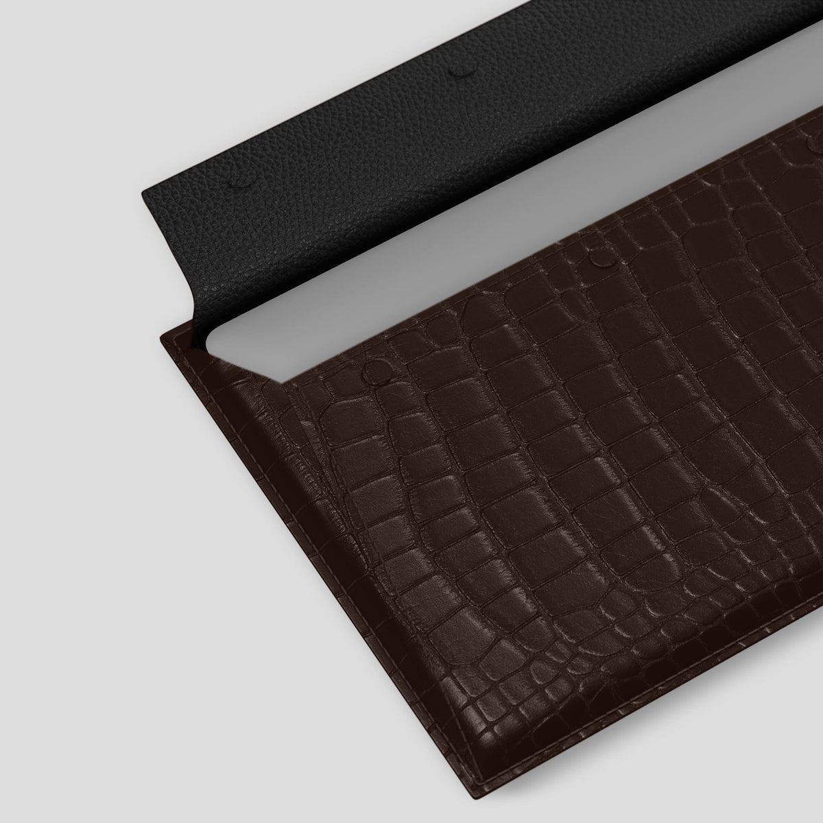 Dark-Brown Envelope For MacBook Air 13-inch (2022 / 2024) Alligator with Steel Metal -4 | Dark-Brown-Steel