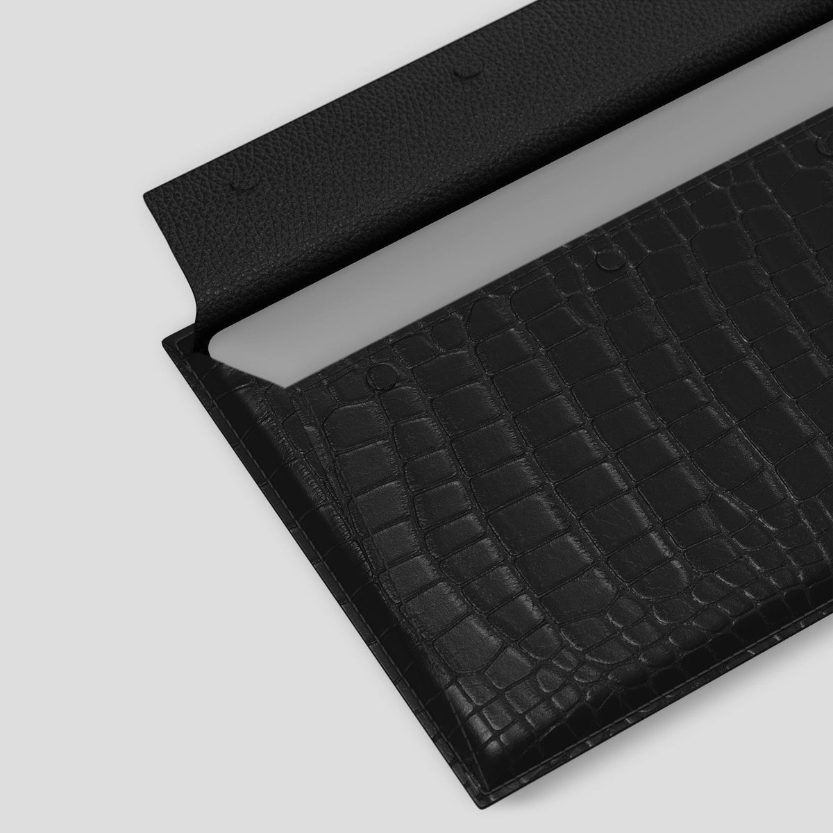 Black Envelope For MacBook Air 13-inch (2022 / 2024) Alligator with Black Metal -4 | Black-Black