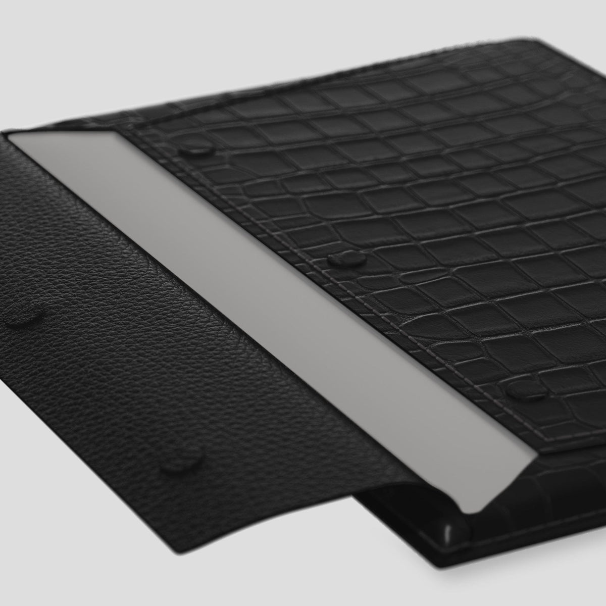Black Envelope For MacBook Air 13-inch (2022 / 2024) Alligator with Gold Metal -5 | Black-Gold