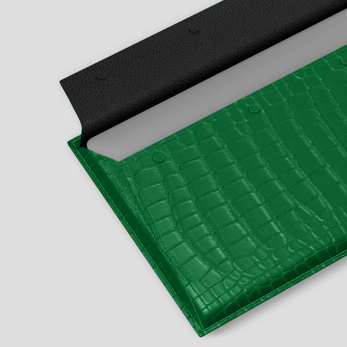 Forest-Green Envelope For MacBook Air In Alligator with Black Metal -4 | Forest-Green-Black