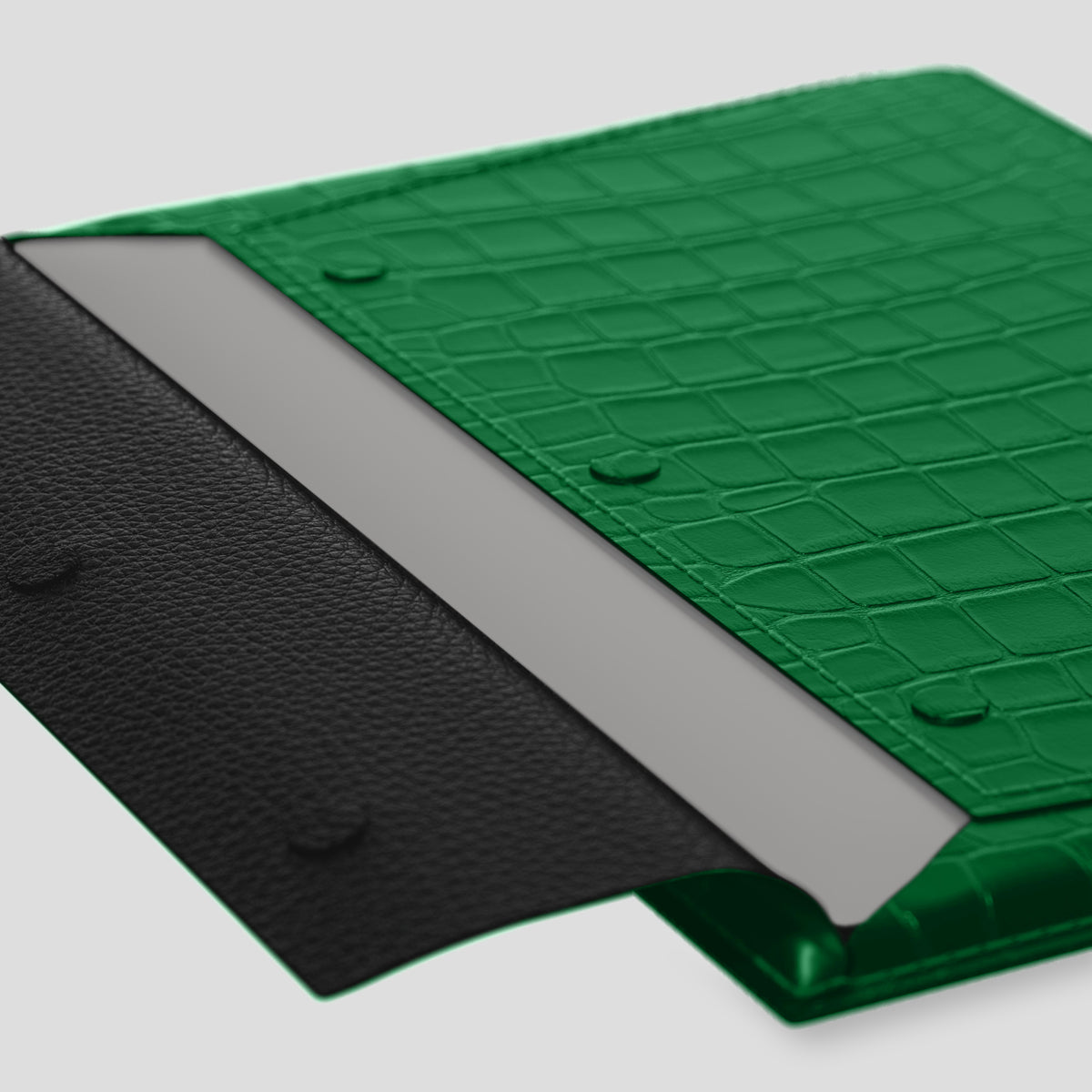 Forest-Green Envelope For MacBook Air In Alligator with Black Metal -5 | Forest-Green-Black