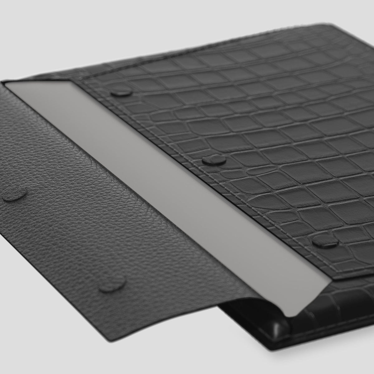 Grey Envelope For MacBook Air 13-inch (2022 / 2024) Alligator with Black Metal -5 | Grey-Black