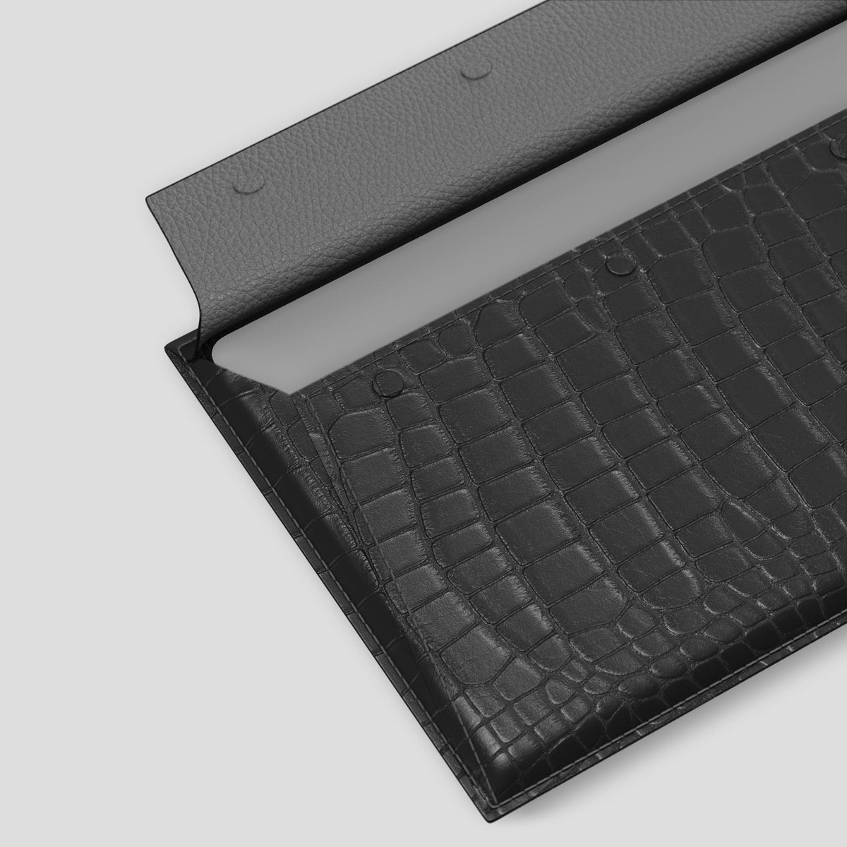 Grey Envelope For MacBook Air 13-inch (2022 / 2024) Alligator with Gold Metal -4 | Grey-Gold