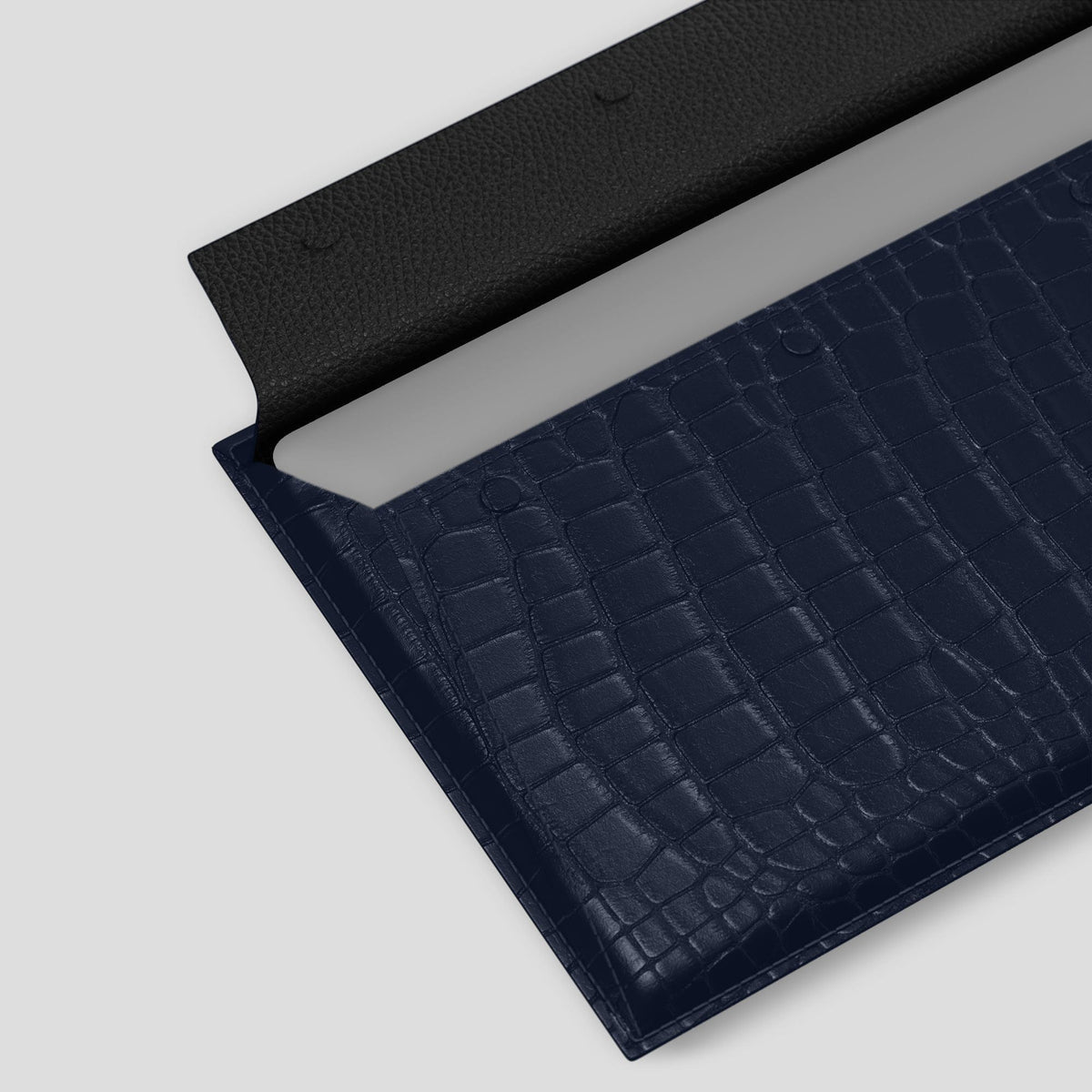 Navy Blue Envelope For MacBook Air 13-inch (2022 / 2024) Alligator with Black Metal -4 | Navy-Blue-Black