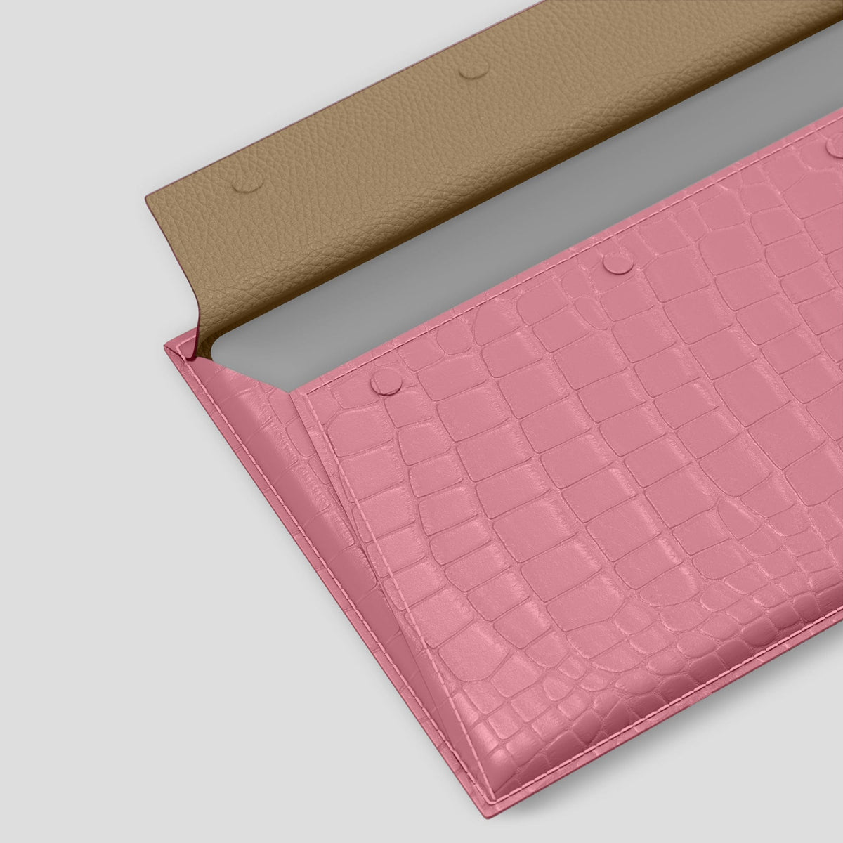 Pink Envelope For MacBook Air 13-inch (2022 / 2024) Alligator with Black Metal -4 | Pink-Black