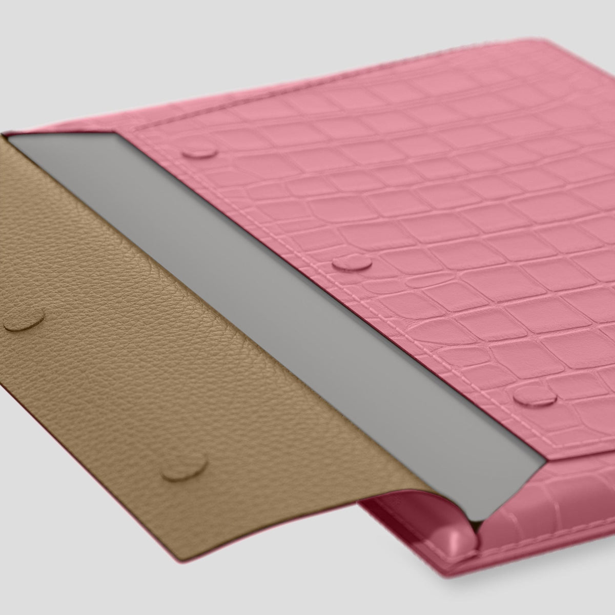 Pink Envelope For MacBook Air 13-inch (2022 / 2024) Alligator with Gold Metal -5 | Pink-Gold