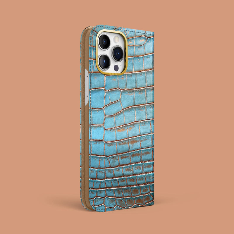Galaxy iPhone 15 Pro Max Folio Case 1/1 Alligator with Gold Metal -1 | Galaxy-Gold
