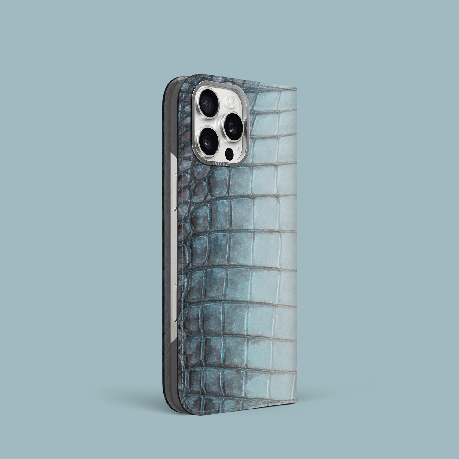 Lagoon iPhone 16 Pro Folio Case 1/1 Himalayan Crocodile with Steel Metal -1 | Lagoon-Steel