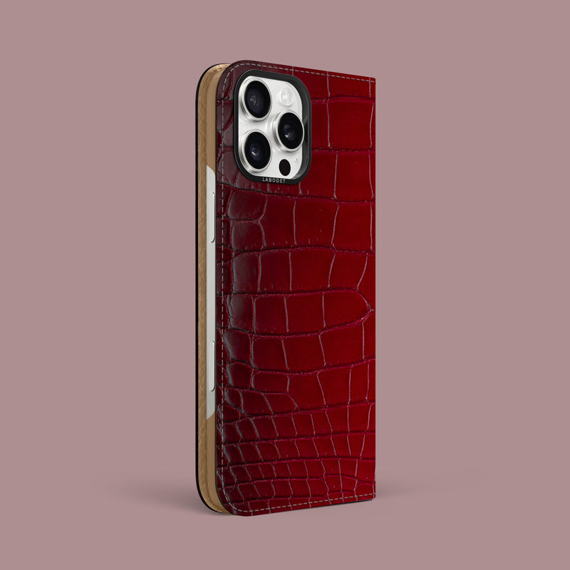 Velvet Folio Case 1/1 For iPhone 16 Pro Max In Himalayan Crocodile with Black Metal -1 | Velvet-Black