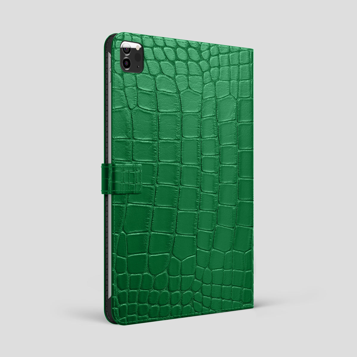 Forest-Green iPad Pro 12.9 Folio Case In Alligator with Black Metal -1 | Forest-Green-Black