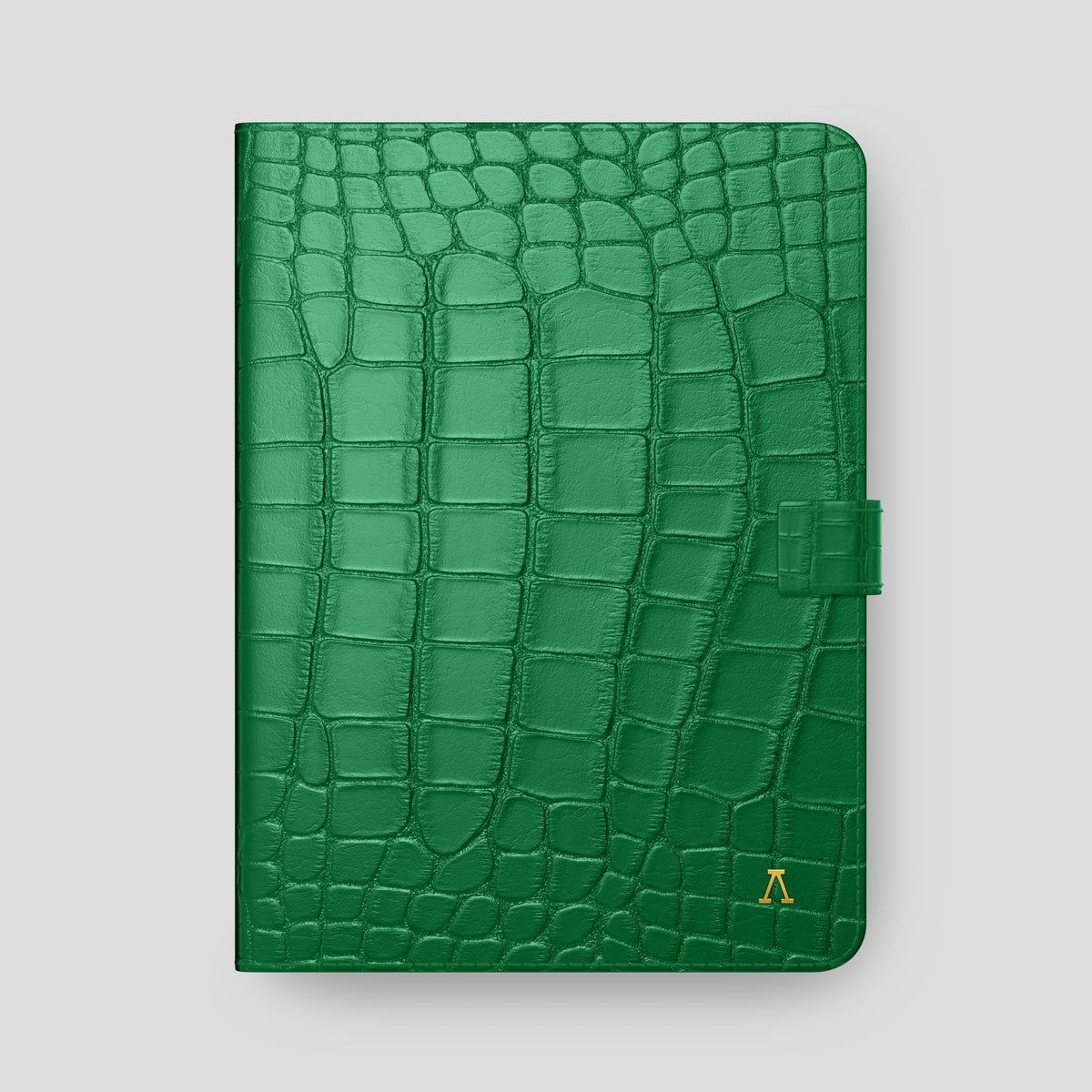 Forest-Green iPad Pro 12.9 Folio Case In Alligator with Gold Metal -4 | Forest-Green-Gold