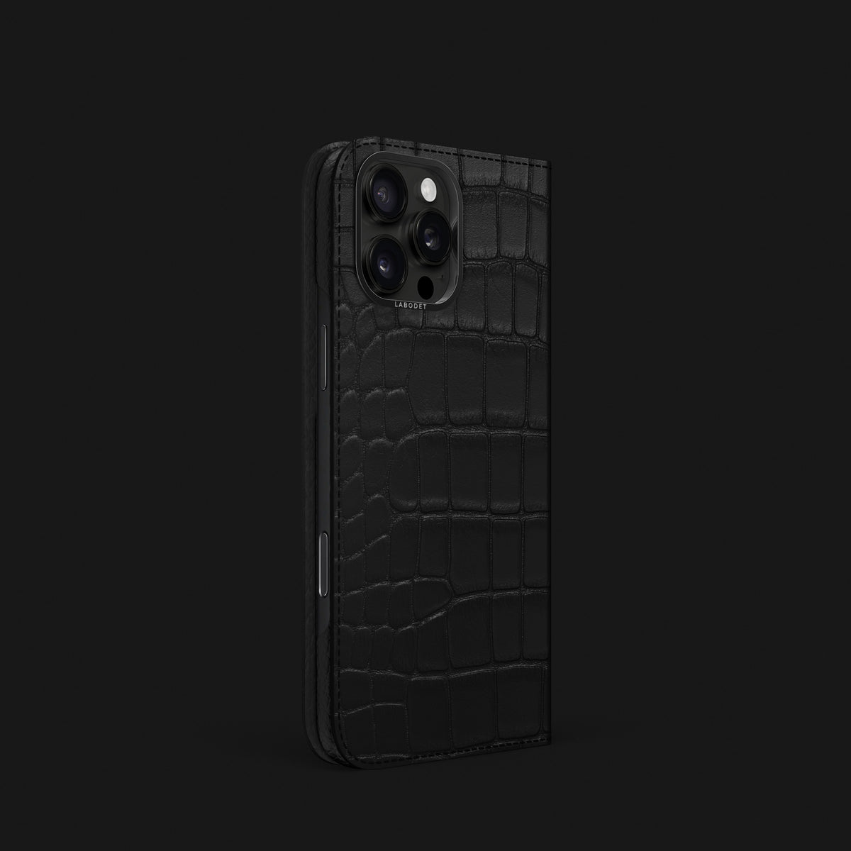 Folio Case Edition-Black For iPhone 16 Pro In Alligator with Black Metal -1 | Edition-Black-Black